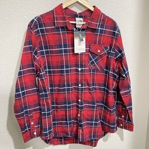 NWT The North Face Women's Red Blue White Plaid Size XL Boyfriend Shirt Relaxed